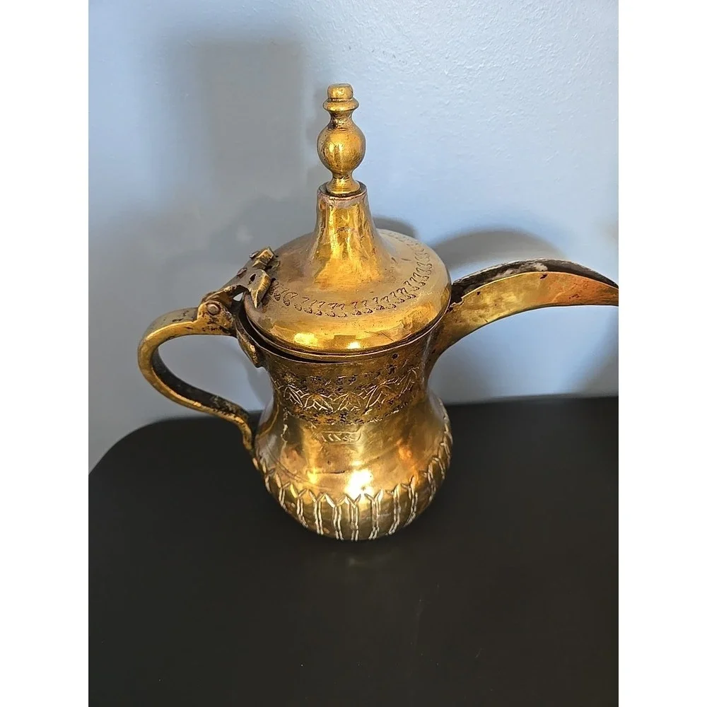 Antique Brass Middle Eastern Dallah Coffee Tea Pot Turkish Arabic‎ 10